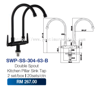 Saniware Double Spout Kitchen Pillar Sink Tap SUS 304 63B