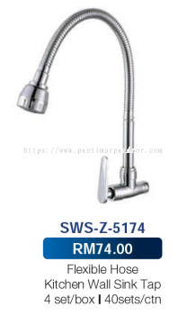  Saniware Flexible Hose Kitchen Wall Sink Tap 5174