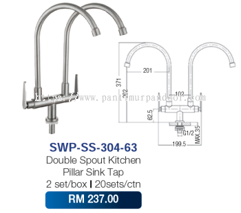 Saniware Double Spout Kitchen Pillar Sink Tap SUS 304 63