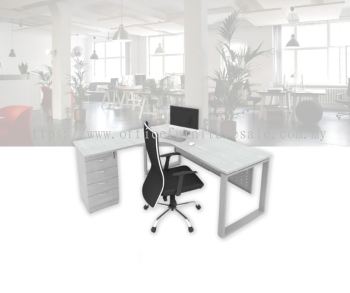 SOSM/SLD L-SHAPE 5' x 5' TABLE WITH SQUARE LEG & FIXED PEDESTAL 4D (RM 895.00/UNIT)