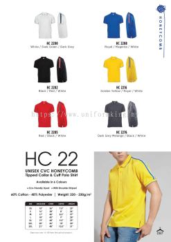 HC22 Unisex Honeycomb Short Sleeve Tipped Collar & Cuff Polo Shirt