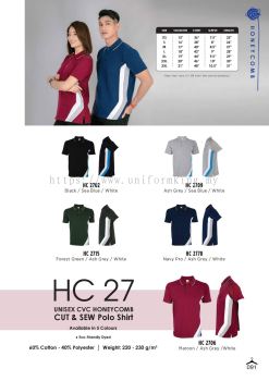 HC27 Unisex Honeycomb Short Sleeve Cut and Sew Polo Shirt