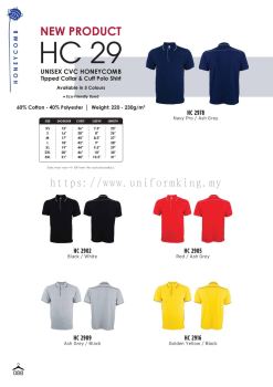 HC29 Unisex Honeycomb Short Sleeve Tipped Collar & Cuff Polo Shirt