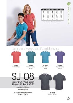 SJ08 Unisex TC Polo Shirt Tipped Collar & Cuff