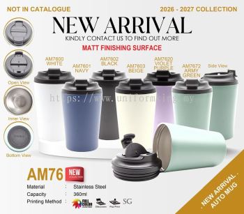 AM76 Automug 360ml Cawan Termos Keluli Tahan Karat | Mug Vakum Kemasan Matte | Cawan Kopi Panas & Sejuk | Tumbler Mudah Alih 7 Pilihan Warna