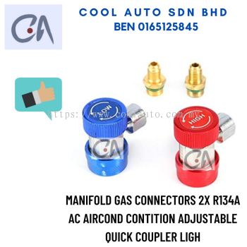 READY STOCK MANIFOLD GAS CONNECTORS 2X R134A AC AIRCOND CONTITION ADJUSTABLE QUICK COUPLER LIGH (10109 & 10110 )