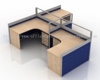 5 FEET CLUSTER OF 3 HALF GLASS CUBICLE WORKSTATION PARITION WITH MOBILE PEDESTAL DRAWER 3D - 3L7