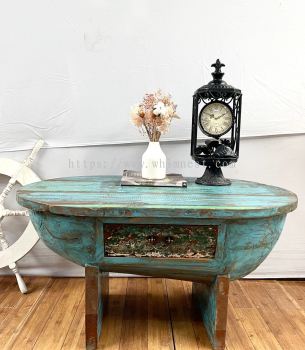 Rustic Blue Oval Table