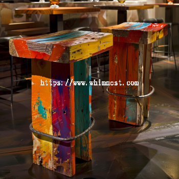 Vibrant Reclaimed Wood Bar Stools with Steel Footrest