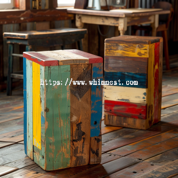 Colorful Reclaimed Wood Block Bar Stools