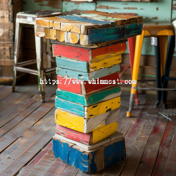 Stacked Reclaimed Wood Pedestal Bar Stool