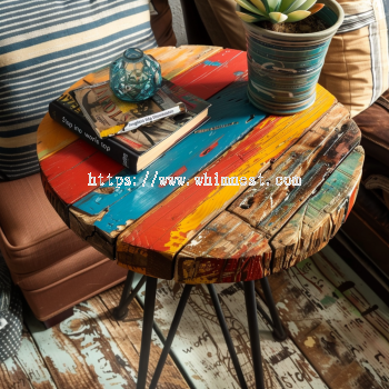 Round Reclaimed Wood Side Table