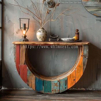 Semi-Circular Reclaimed Wood Console Table