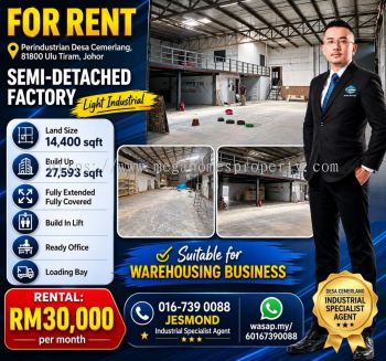 Perindustrian Desa Cemerlang, Semi-D Factory For Rent 