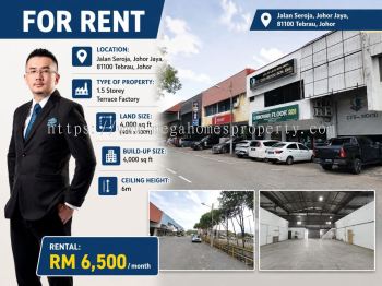 Johor Jaya, Jalan Seroja | 1.5 Storey Terrace Factory For Rent 