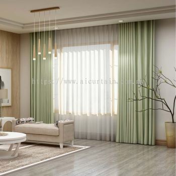 Langsir Eyelet Premium Hijau Solid untuk Rumah Moden di Kuala Lumpur, Lembah Klang & Shah Alam