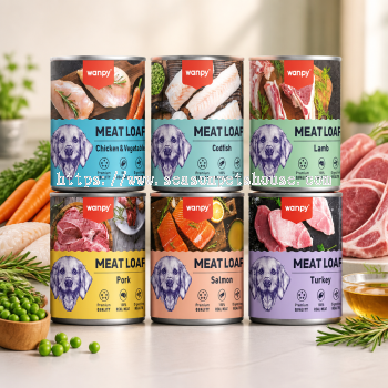 Wanpy Premium Dog Wet Food 375g - Real Meat & Veggies in Salmon, Turkey, Lamb, and More