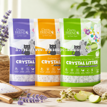 Cindy & Friends Crystal Cat Litter 5L   Eco-Friendly Silica with Deodorizing Beads in Lavender, Citrus, Green Apple