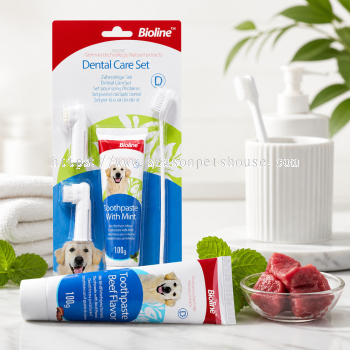Bioline Pet Toothbrush and Beef Flavour Toothpaste Dental Care Set for Cats and Dogs - 100g