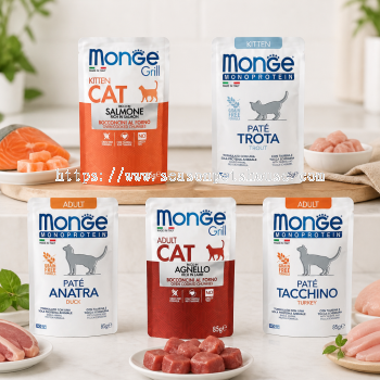 Monge Monoprotein Grain-Free Wet Cat Food Pouch 85g for Adult Cats & Kittens