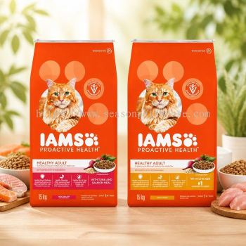 IAMS Adult Cat Dry Food 15kg - Chicken & Salmon Formula for Healthy Skin and Strong Muscles