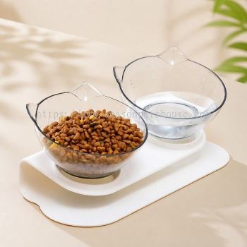 Offset Double Cat Bowl with Anti-Slip Base and Removable Design by Pet Double Bowl