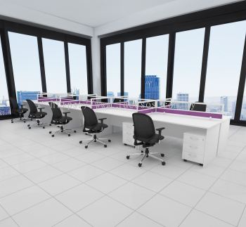 Cluster of 10 Workstation | Half Glass Desking Panel with Standard Rectangular Table & Mobile Pedestal