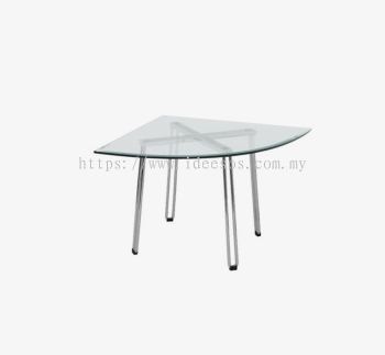 iCL 7733 -QT | Triangle Coffee Table (Triangle Side Table) with "Chrome" Metal Base and Tempered Glass Top