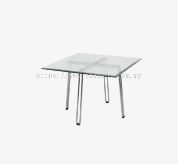 iCL 7733 -ST | Square Coffee Table (Square Side Table) with "Chrome" Metal Base and Tempered Glass Top