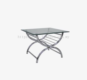 iCL 9988 -ST | Square Coffee Table (Square Side Table) with "Chrome" Metal Base and Tempered Glass Top