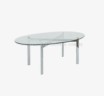 iMC 9608 -OT | Oval Coffee Table with "Chrome" Metal Base and Tempered Glass Top