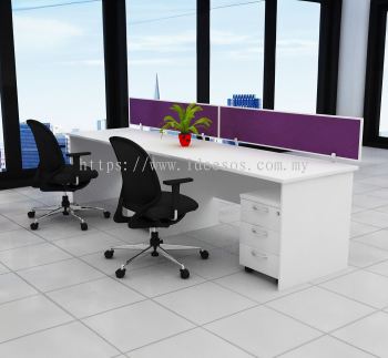 Cluster of 2 Workstation | Solid Desking Panel with Standard Rectangular Table & Mobile Pedestal