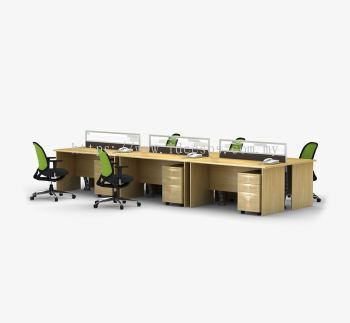 Cluster Of 6 - Half Glass Desking Panel Workstation With Standard Rectangular Table & Mobile Pedestal