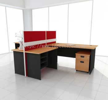 Cluster Of 2 - Full Board Partition Workstation C/W Wire Trunking With Standard Rectangular Table, Side Table & Mobile Pedestal