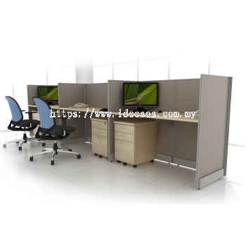 3 Person Workstation | Full Board Partition Workstation with Wire Trunking, Rectangular Worktop & Mobile Pedestal