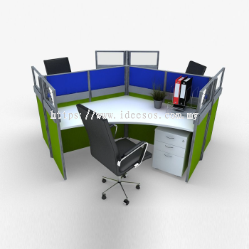 3 Person Workstation | Full Board and Half Glass Partition Workstation with Wire Trunking, Y-Shape Worktop & Mobile Pedestal