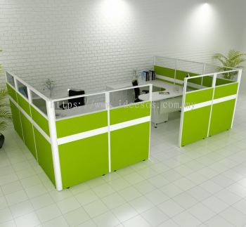 Cluster Of 2 (Open Plan System) - Half Glass Partition Workstation C/W Wire Trunking With Manager Table Set