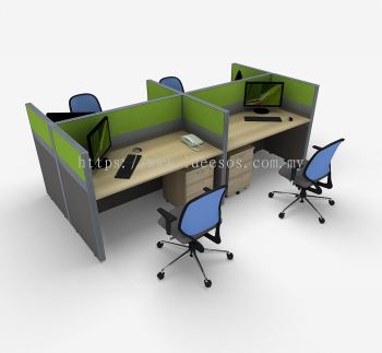 4 Seater Workstation | Full Board Partition with Wire Trunking, Rectangular Worktop & Mobile Pedestal