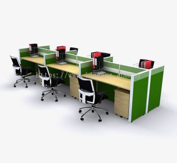 6 Person Office Workstation | Full Board Partition Workstation with & without Wire Trunking, Rectangular Worktop, and Mobile Pedestal | Modular Office Workstation | Modular Office Workstation