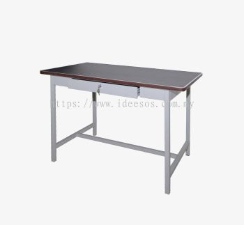 iS136 or iS137 | 4' or 5' Steel Table with Centre Drawer & Black Linoleum Top