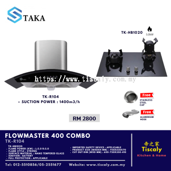 TAKA FLOWMASTER 400 TK-R104 Cooker Hood & TK-HB1020 Cooking Hob Combo   Premium Kitchen Ventilation and High-Performance Cooktop