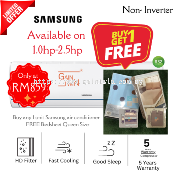 Samsung 1.0hp Wall Mounted R32 Non Inverter Model : AR09TGHQABUNME/ AR09TGHQABUXME)