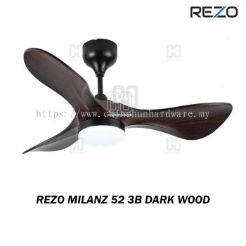 REZO Milanz Ceiling Fan 52" 3 blade Dark Wood