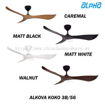 ALKOVA KOKO 3B/56'' CEILING FAN - CARAMEL/MB, MATT BLACK, MATT WHITE, WALNUT/MB