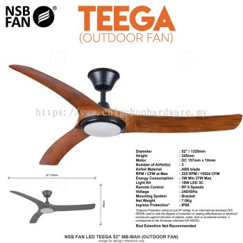 NSB FAN LED TEEGA 52" MB-MAH (OUTDOOR FAN)