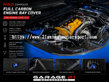 HONDA CIVIC FL5 TYPE R - MAD COMPOSITE full carbon MATTE / GLOSS engine bay cover with titanium screw
