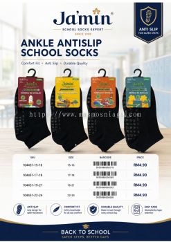 JAMIN Stokin Sekolah Hitam Antislip Anti Bakteria Anti Bau Ankle School Socks Paras Buku Lali Unisex Boy Girl black sock