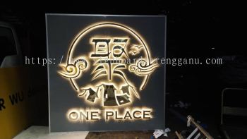 ONE PLACE OUTDOOR 3D LED STAINLESS STEEL GOLD MIRROR SIGNBOARD IN KEMAMAN KUALA TERENGGANU DUNGUN 