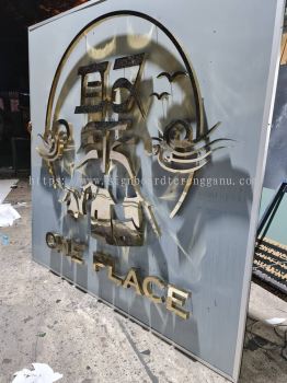 ONE PLACE OUTDOOR 3D LED STAINLESS STEEL GOLD MIRROR SIGNBOARD IN KEMAMAN KUALA TERENGGANU DUNGUN 