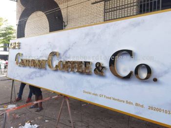 CENTUARY COFFEE OUTDOOR 3D LED STAINLESS STEEL GOLD MIRROR  SIGNBOARD SIGNAGE IN TERENGGANU KERTEH